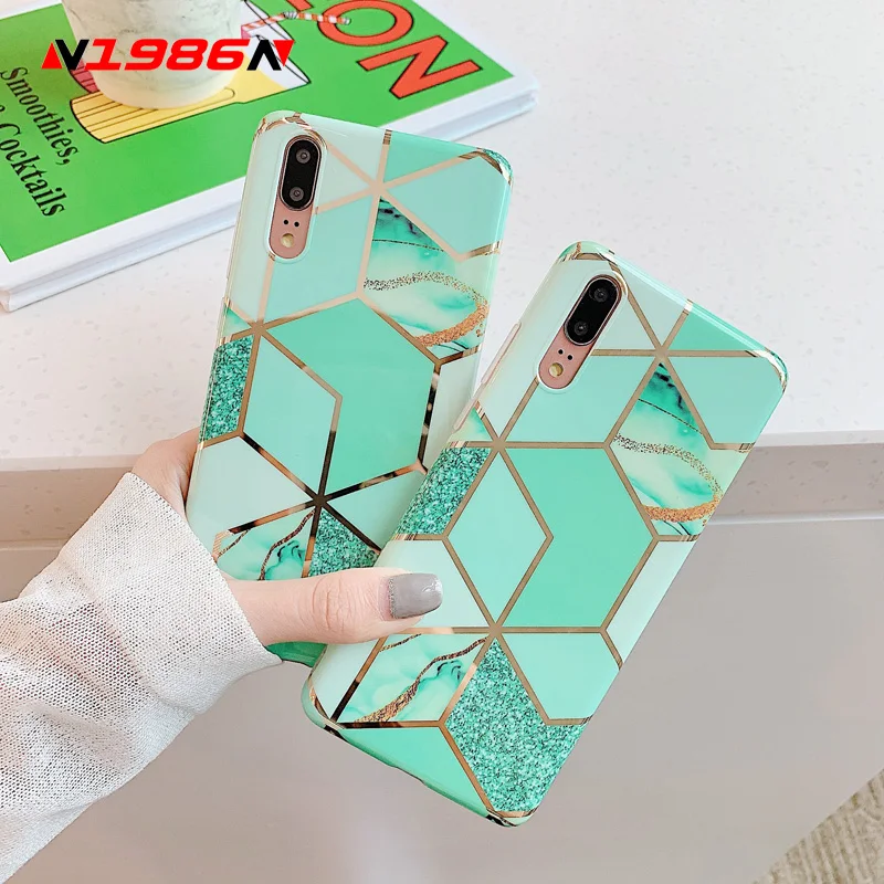 

N1986N For For Huawei P20 P30 Pro Mate 20 Lite Pro Phone Case Electroplated Marble Texture Gold Shiny Soft IMD For Huawei P30