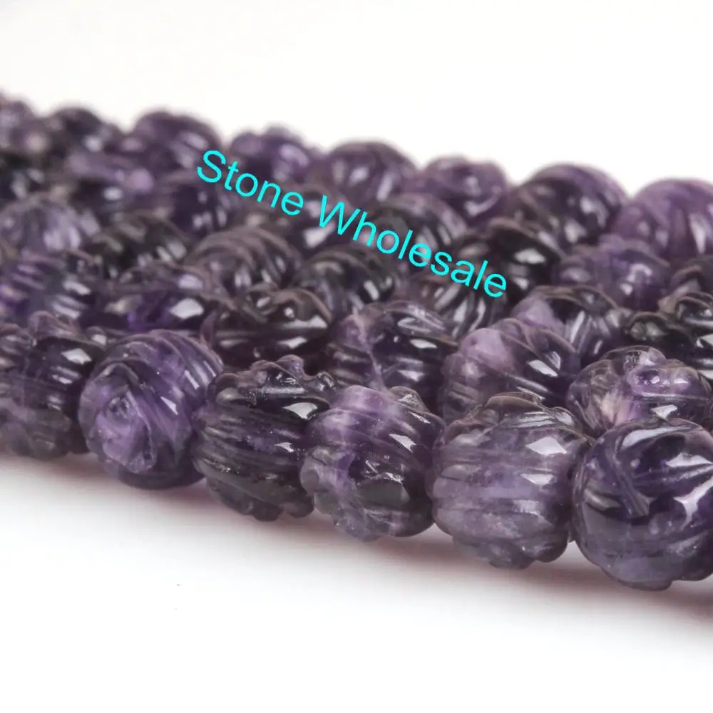 

Natural Round Rose Carved Sculptured 3D Amethyst Crystal Gemstone Loose Beads 6 8mm For Necklace DIY Jewelry Making
