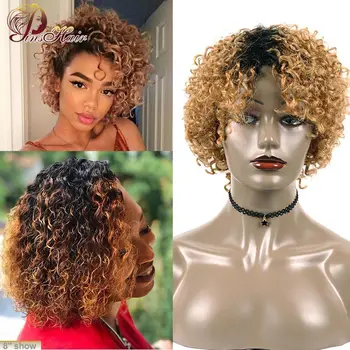 

Short Curly Bob Wigs Human Hair Wigs For Black Women Ombre 1B 30 Burgundy Brazilian Remy Kinky Curly Wigs With Bang Machine Made