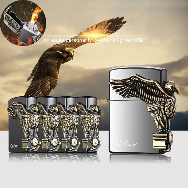 

Eagle Leader Black Ice Kerosene Pure Copper Lighter Creative Windproof Stickers High Quality Cigarette Cigar Tobacco Lighter