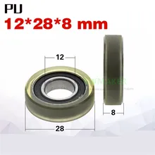 1 шт. 12*28*8 мм резиновое покрытие направляющее колесо, гладкий ролик, прижимной ролик, PU 6901 подшипник шкив
