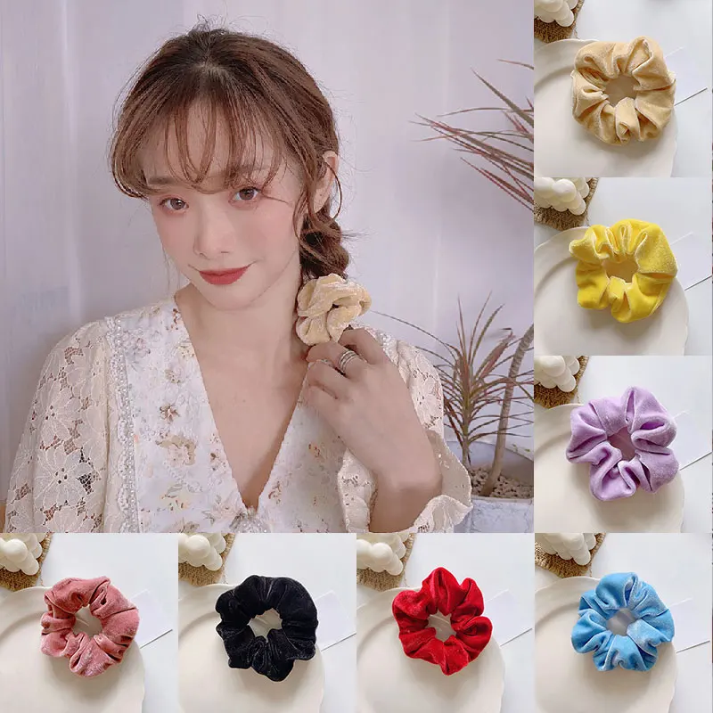 Winter Shiny Velvet Scrunchies Candy Color Soft Girls Hair Rope Hair Accessories Rubber Band Elastic Hair Bands Ponytail Holder mini hair clips