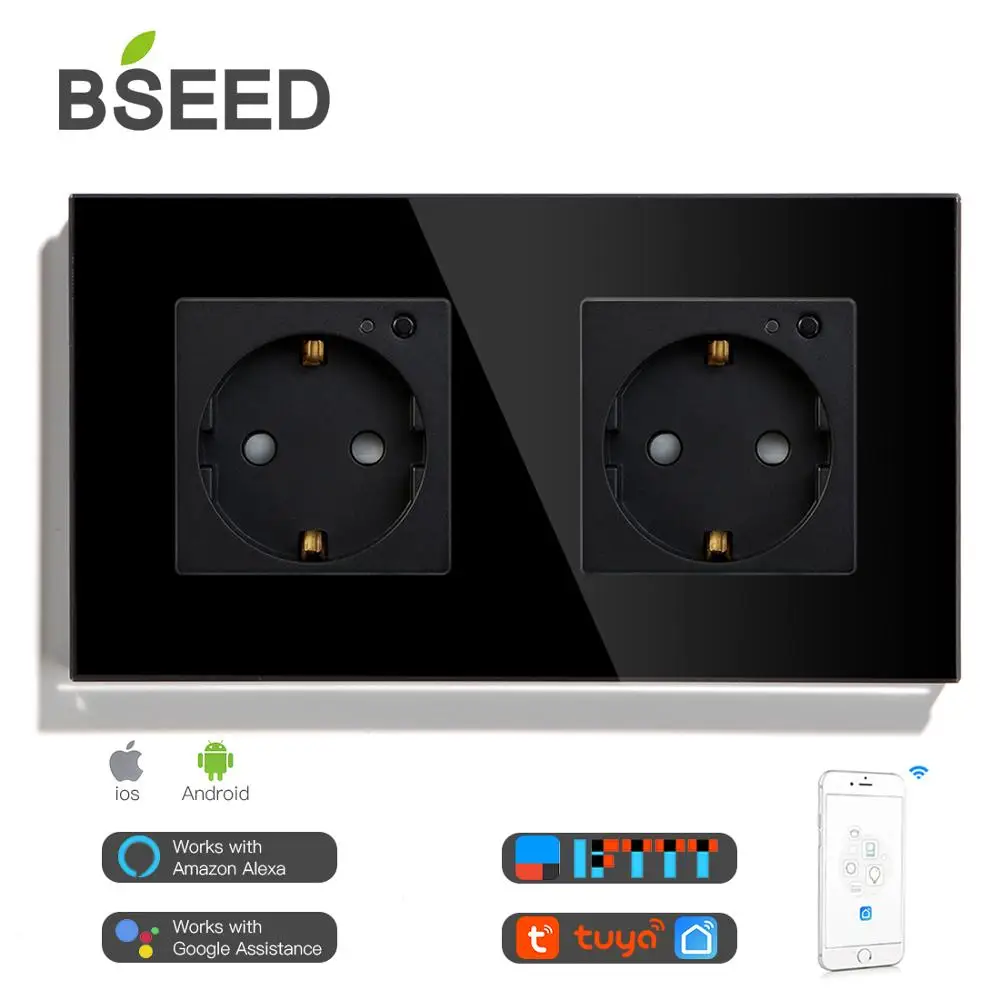 BSEED умная Wifi двойная розетка стандарт ЕС работает с Tuya настенная белая черная