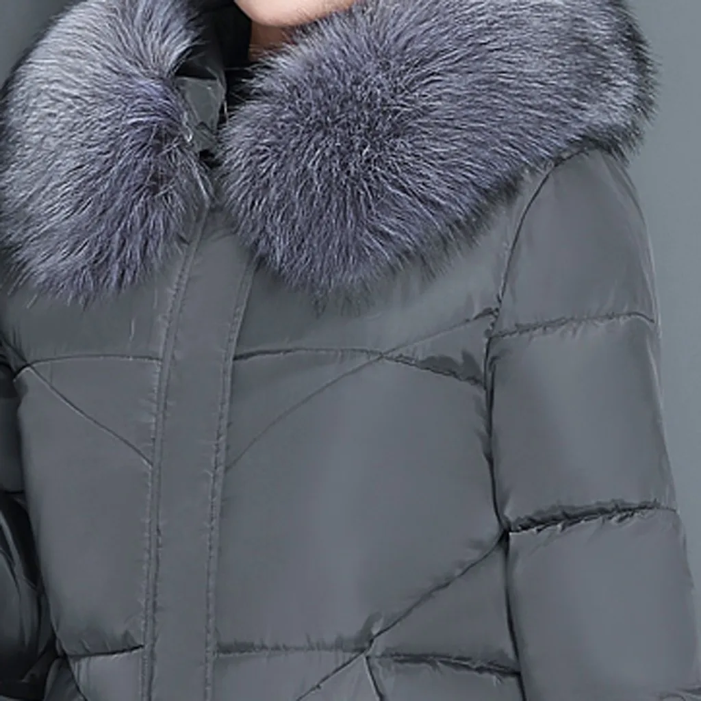 Зимние куртки женские теплые толстые волосы воротник на молнии пальто тонкий хлопок-ватник куртка корейский стиль парки верхняя одежда Manteau Femme