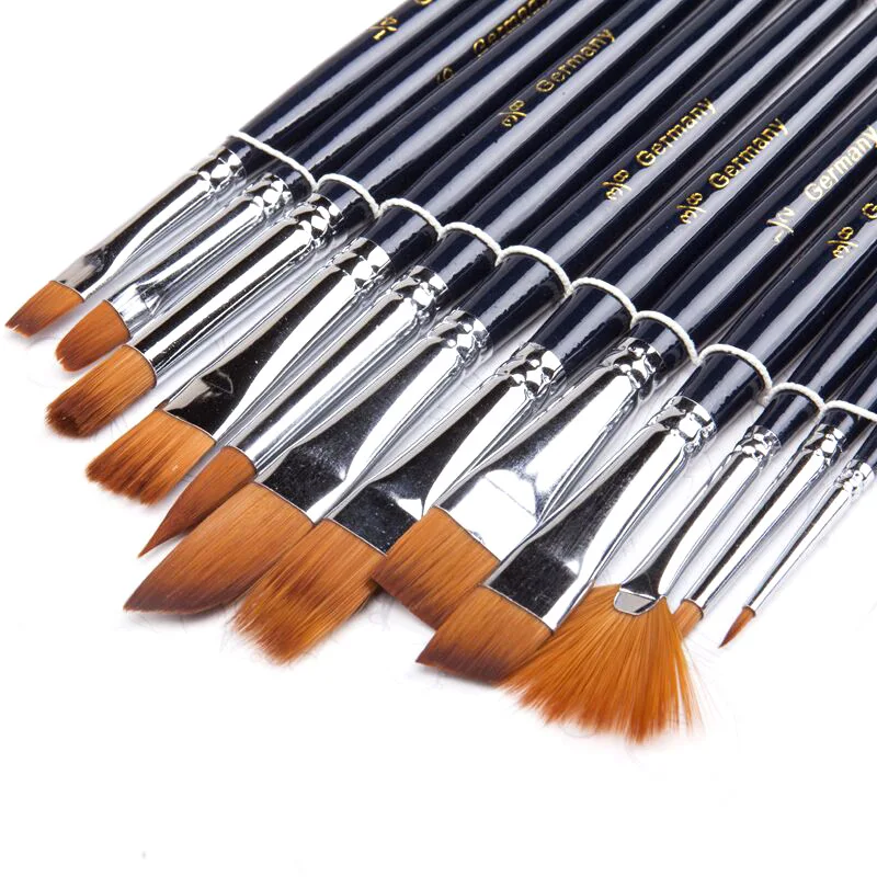12Pcs Watercolor Paint Brushes Set Nylon Hair Painting Brush Variety