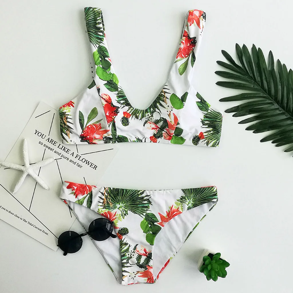 

KANCOOLD Swimsuit Fashion Leaves Printing Bikini Push-Up Pad Beachwear Set Swimming pool Sea Daily new swimwear women 2020JAN26