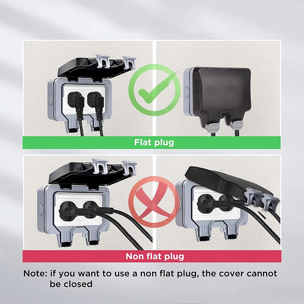Power Socket IP66 Weatherproof Waterproof Outdoor Wall 16A Double EU Standard Electrical Outlet Grounded AC 110~250V