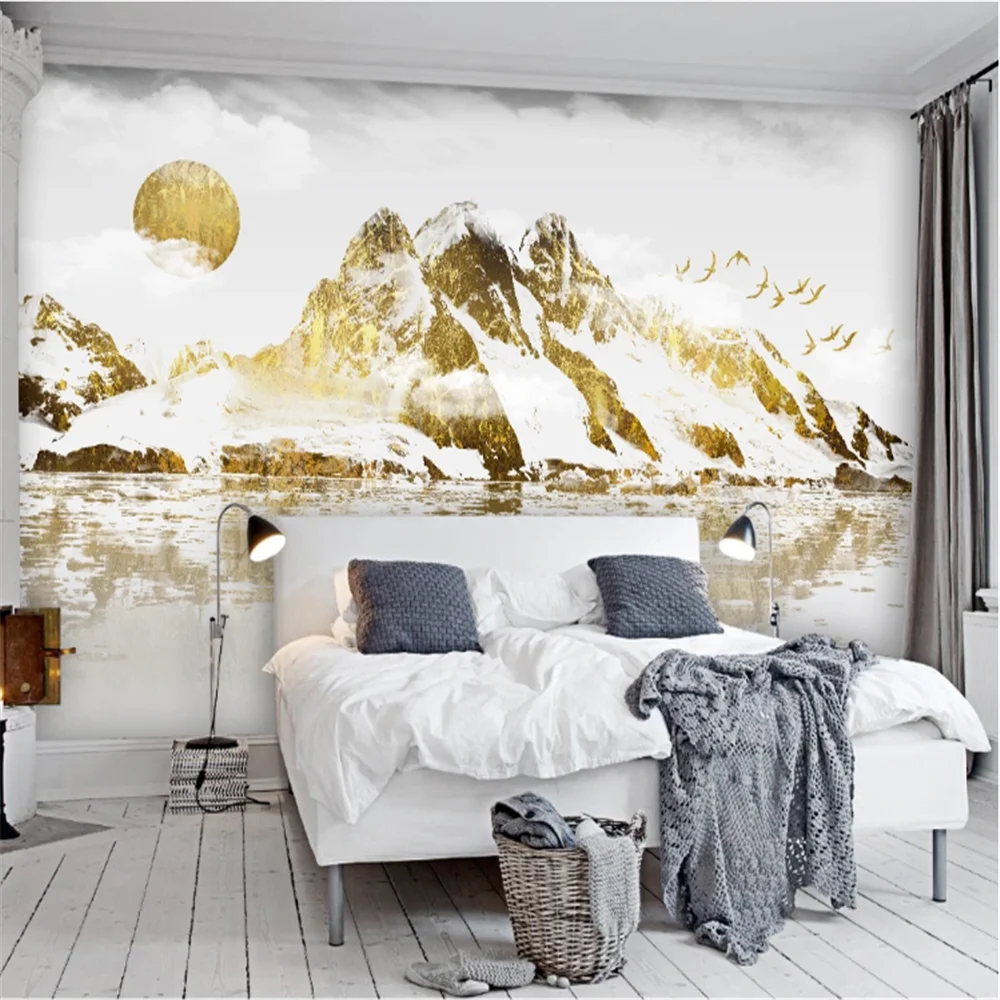 

Новый абстрактный восход солнца, Золотая Снежная гора, абстрактный современный скандинавский фон milofi