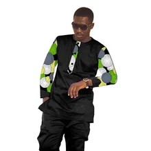 Африканский принт мужские брюки наборы Дашики модные Лоскутные Топы с черными брюками 2 шт. индивидуальный заказ Мужская Анкара наряд