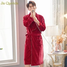 Халат для мужчин бархатный зимний банный халат качественное мягкое мужское кимоно красный китайский свадебный бархатное кимоно теплый домашний халат банный халат