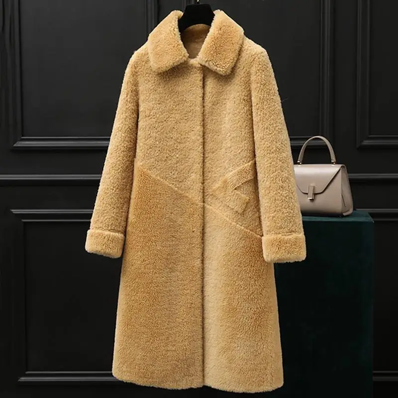 yellow Модная новинка, осенне-зимнее женское Шерстяное Пальто для стрижки овец, комбинированная Меховая куртка, Женская Повседневная Верхняя одежда из овчины N87 - Цвет: yellow