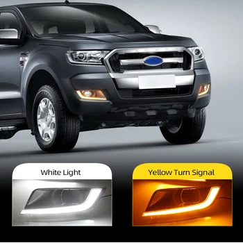 

CSCSNL 2Pcs for Ford Ranger Wildtrak 2015 2016 2017 2018 LED DRL Daytime Running Light Daylight Fog Head yellow turn Lamp