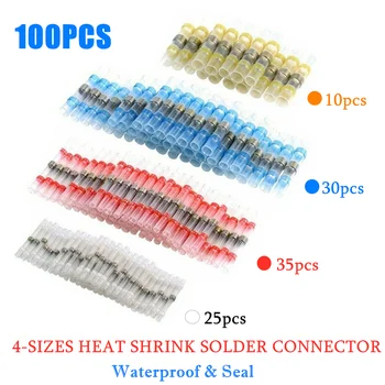 

100PCS Heat Shrink Soldering Seal Sleeves Waterproof Butt Terminals Electrical Wire Connectors AWG26-10 Kit Assortment