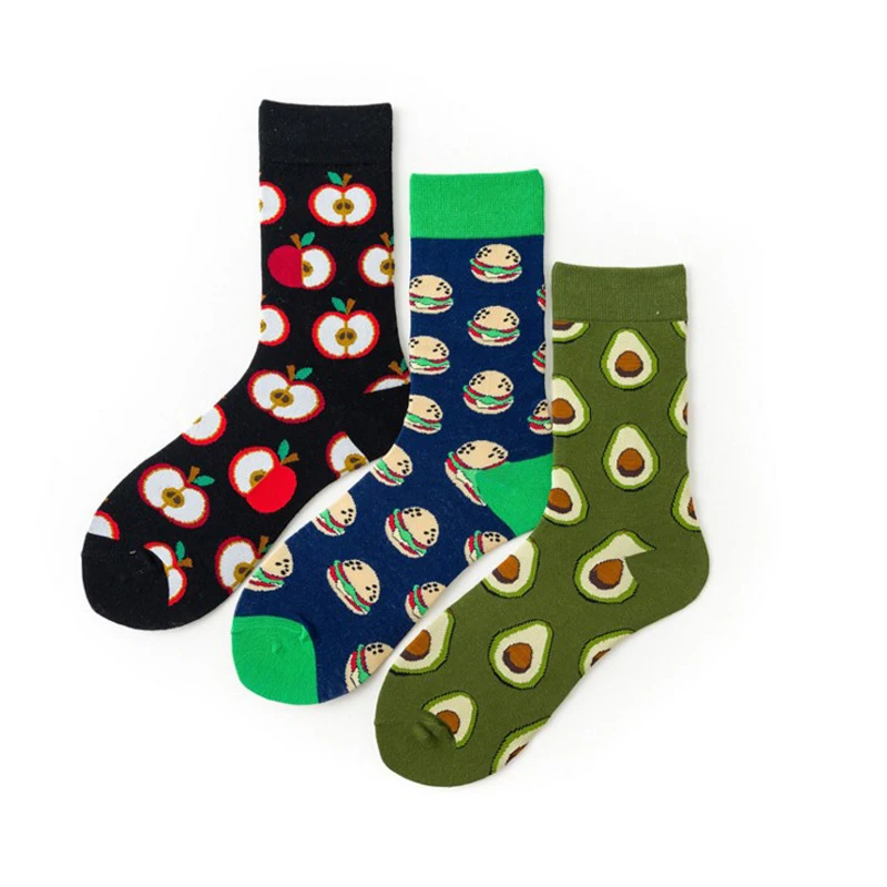 Модные стильные противоскользящие носки с гамбургером и авокадо для мальчиков и девочек носки для старшеклассников японские носки для скейтборда с изображением яиц и суши