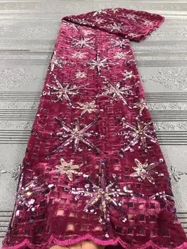 

Rose Color African Lace Fabric 2020 High Quality velvet Lace Sequins French Net Tulle Mesh Lace Fabrics 3D Lace Wedding Fabrics