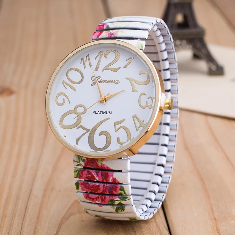 

Printed Color Elastic Band Watch Elastic Band Fashion Accessories Watch 12 Large With Numbers Ladies' Watch