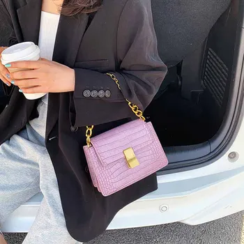 

Fashion Alligator Pattern Leather Crossbody Bags For Women Shouder Messenger Chain Strap Luxury Handbags Lady Small Flap Bag