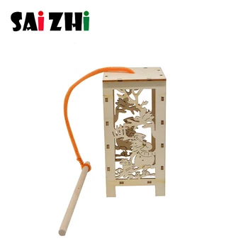 

Saizhi diy Wooden Golden Hanging Lantern Baubles creative DIY holiday decorations pendant material package kid crafts toys Gifts