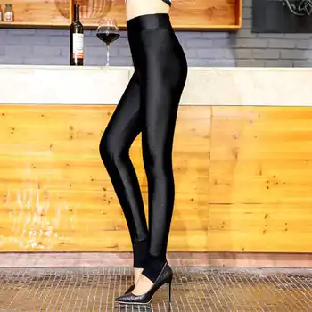 

Glossy pants in autumn and winter, plush and thickened leggings, women's wear high waist and step on feet warm pants, 9-point