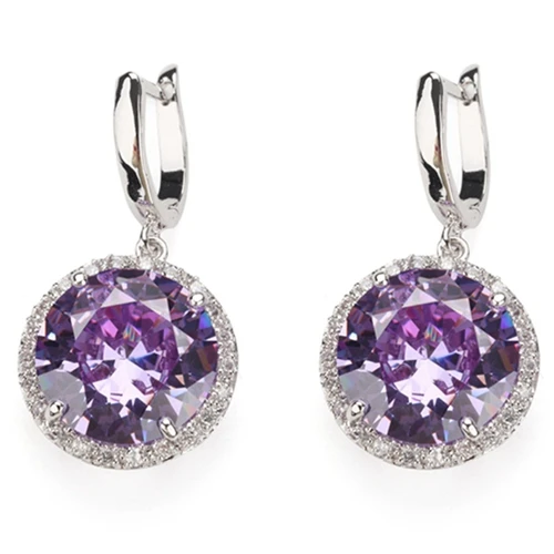 light Purple Fleure Esme круглые Висячие Серьги Ювелирные серьги розовый светло голубой фиолетовый Радуга Кубический Цирконий родиевое покрытие R146 R486 R737 R749 - Окраска металла: light Purple