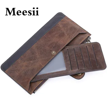 

Meesii 2020 Luxury Brand Top Genuine Cowhide Leather High Quality Men Long Wallet Coin Purse Vintage Designer Money and Cards