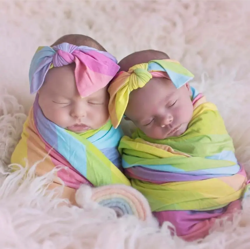 Детское постельное белье, Одежда для новорожденных мальчиков и девочек, хлопковое Пеленальное Одеяло, спальный мешок, цветная пеленальная повязка на голову, комплект из 2 предметов