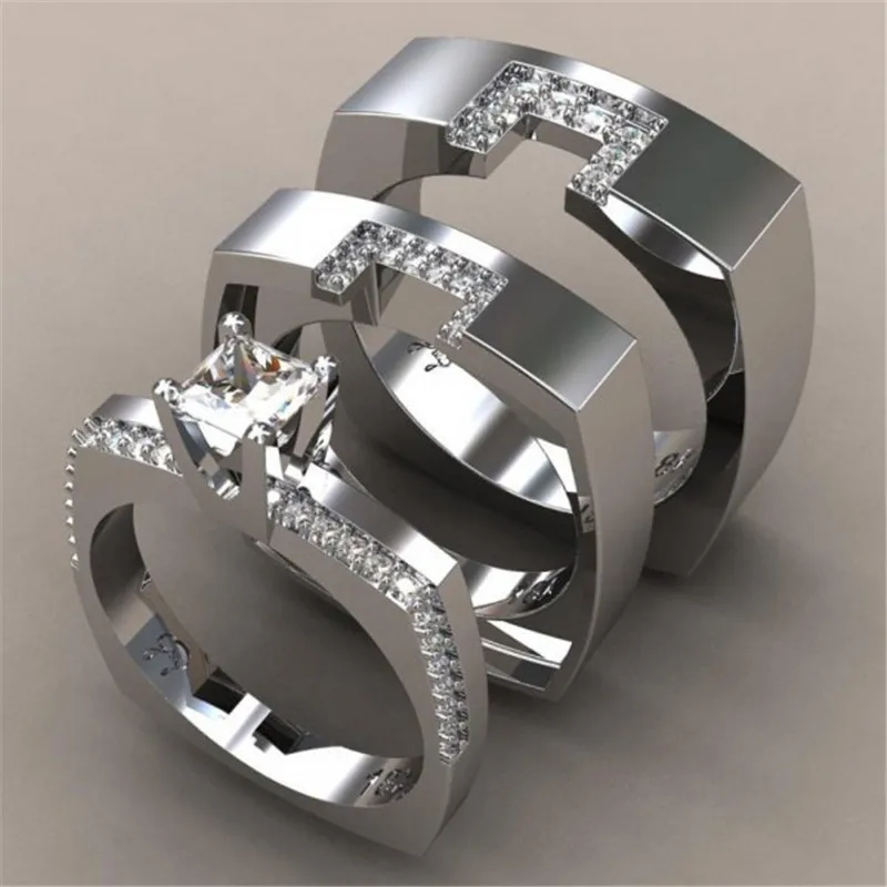 Брендовое женское свадебное кольцо с кристаллами, набор роскошных 925 пробы серебряных обручальных колец, винтажные Свадебные Кольца для женщин