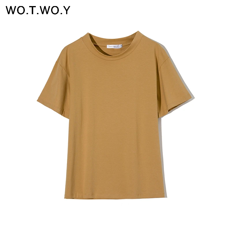 WOTWOY Summer Knitted Basic Solid T-shirt Women Casual Cotton Short Sleeve Tee-Shirts Female Tops Women 2020 New Fashion S-XL