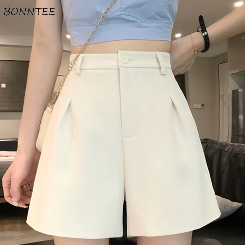 ik klaag Percentage geestelijke Solid Shorts Womens Summer Retro Simple Fit Office Ladies Elegant Leisure  New Chic High Waist Daily Ulzzang Clothing All-match - Shorts - AliExpress