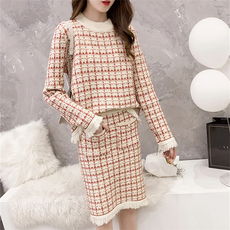 

Women's sets High quality skirt suit 2019 autumn and winter new knitted long-sleeved pullover women Fashion slim skirt two-piece