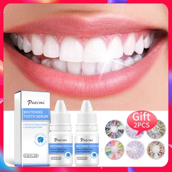 

Teeth Whitening Serum Effective Remove Stains Plaque Teeth Cleaning Essence Gel Dental Oral Hygiene Care with 10 Cotton Swab