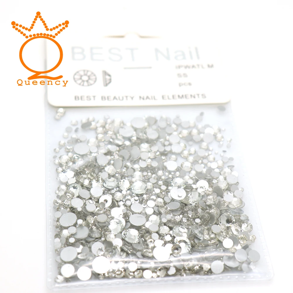 1440Pcs SS3-SS30 with label Nail Rhinestones Mixed Silver Round Diamond shapes 3D Decoration Acrylic UV Gel Art Decor | Красота и