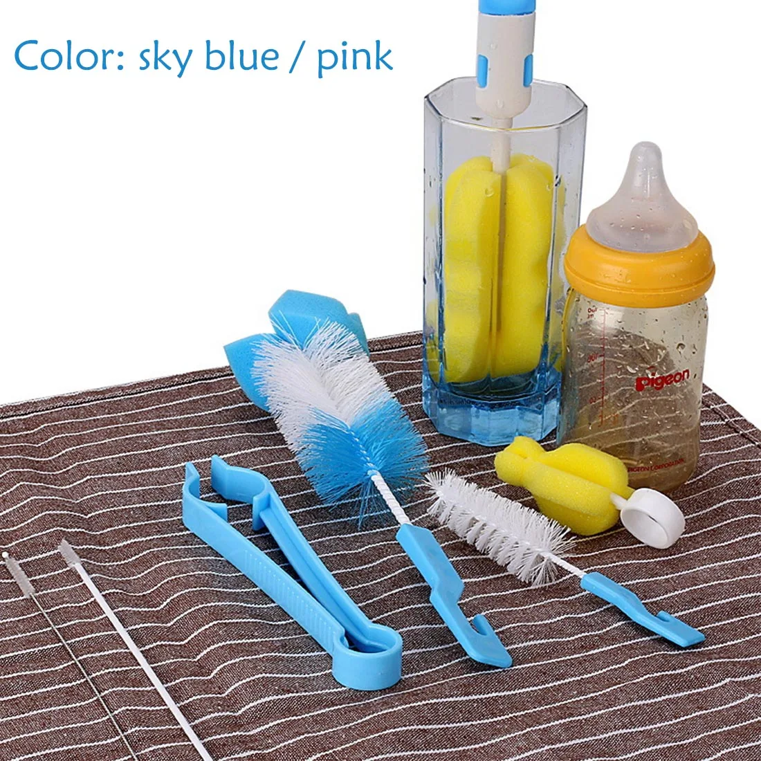 

7Pcs Set Baby Bottle Brushes Brush 360-degree Rotating Head Cleaning Sponge Cup Brush Kit For Baby Bottle Washing Cleaning