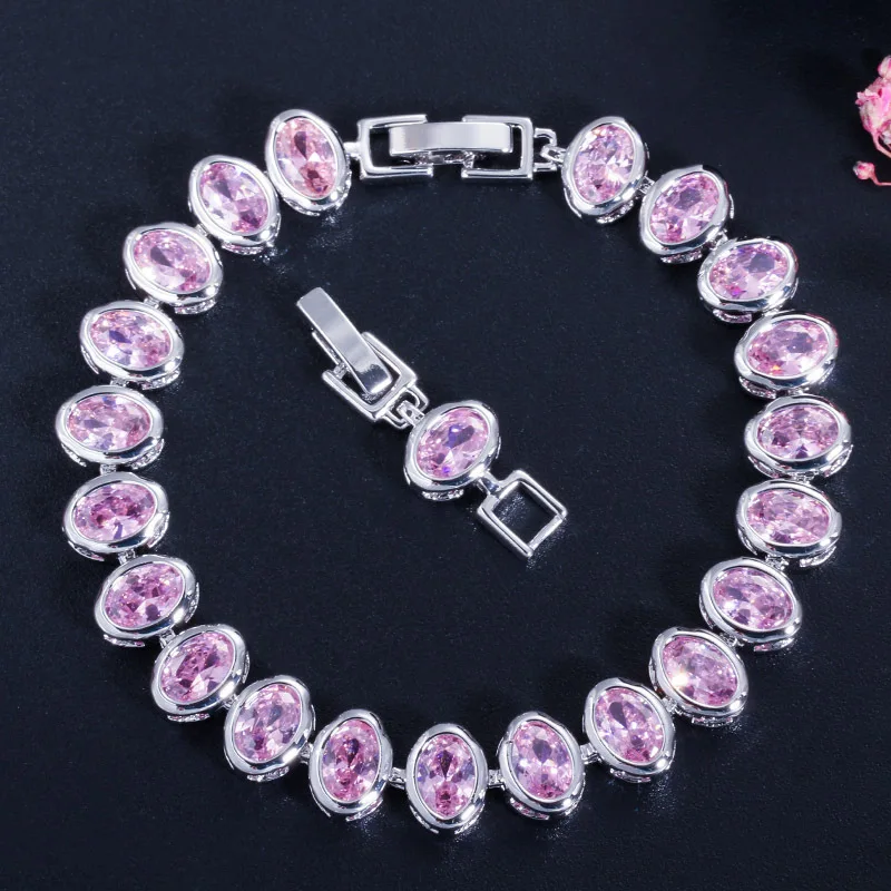 Pink Rainbamabom 925 пробы серебряный овальный браслет с сапфиром, аметистом, драгоценным камнем, очаровательный свадебный браслет, хорошее ювелирное изделие - Цвет камня: Pink