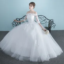 Vestidos de novia Новое свадебное платье с вырезом лодочкой для невесты с длинным рукавом простое бальное платье из тюлевой ткани большого размера Свадебные платья