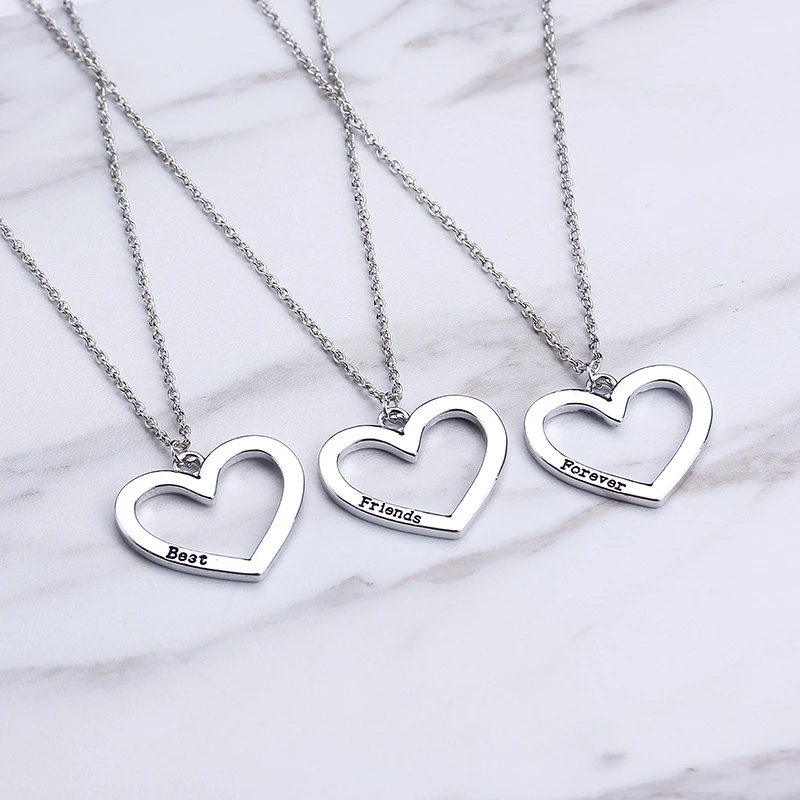 3 Pcs Best Friend Necklaces Set For Women Star Moon Pendant Chain Necklace Bff Choker Girl's Gift Rhinestone Letter Necklaces