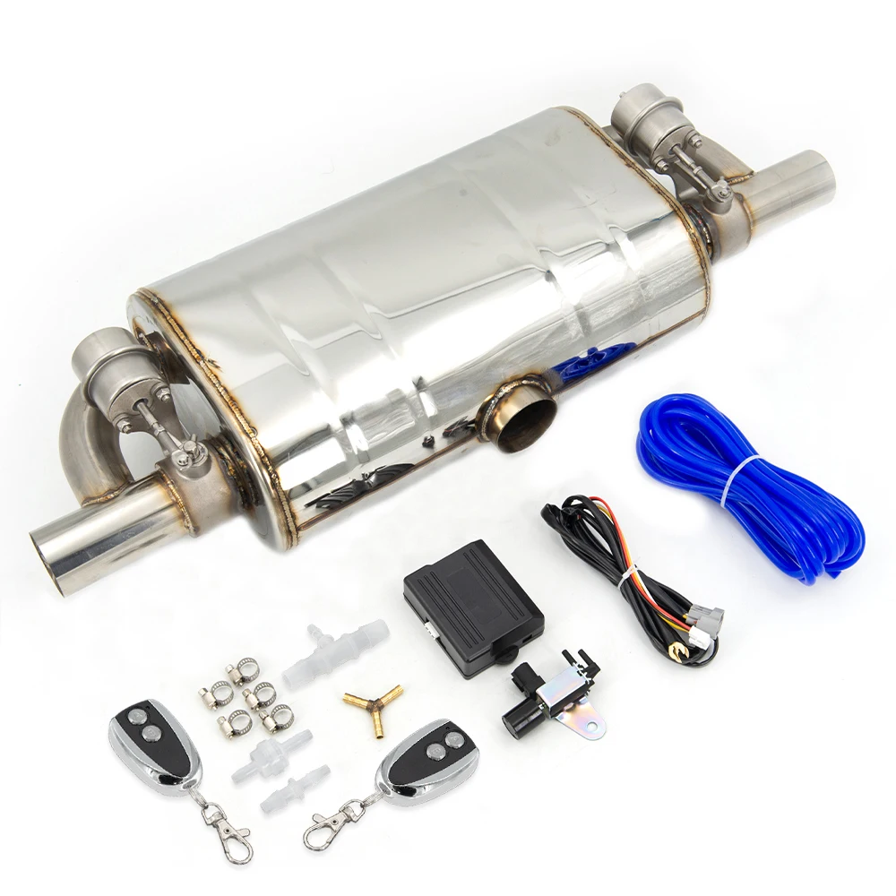 Universal T shape Car exhaust pipe Vacuum pump Variable Valve Mufflers Remote control Stainless steel One Inlet Two Outlet 63MM exhaust muffler tip,exhaust pipe muffler,exhaust trim pipe,exhaust control valve,exhaust pipe valve kit,exhaust pipe valve,car intake muffler