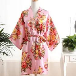 Уникальные женские халаты, сексуальное атласное кимоно, халат, платье, Ночная одежда, женские платья, цветочный принт, цветущее кимоно