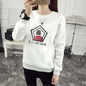 

NEVER GIVE UP Print Women Hoodie Spring Autumn Winter Long Sleeve O Neck Women's Sweatshirt Thick Fleece Women Tracksuit