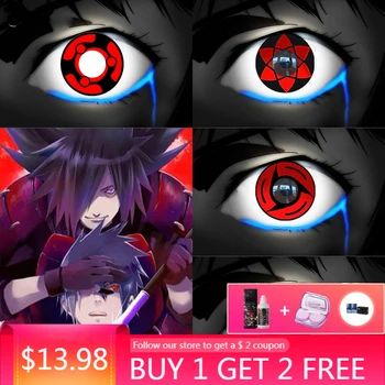 

2pcs with Case Care Kaleidoscope Uchiha Write Chakra Anime Cosplay Sasuke Eye Colored Contact Lenses Hallowen Lens Makeup