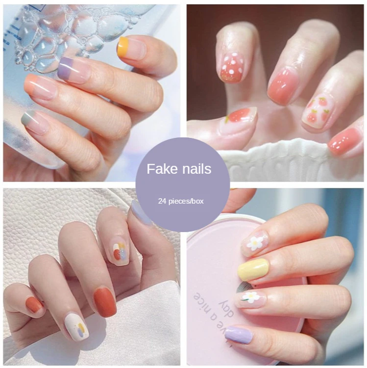 

24pcs detachable False Nail Artificial Tips Set Full Cover for Short Decoration Press On Nails Art Fake Extension Tips With Glue