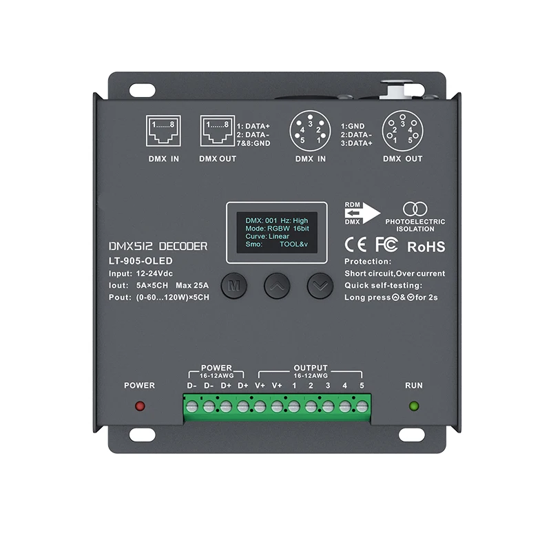 Новый светодиодный контроллер DMX декодера AC/DC 12V-24V Вход 5A 5 канал Выход RGB/RGBW Led