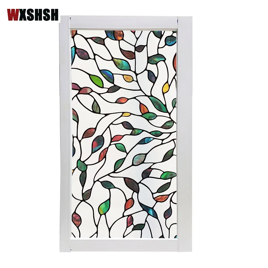 Stained Leaf Window Film Electrostatic Heat-Proof Privacy Protection Reusable Removable Home-Decor Window Covering