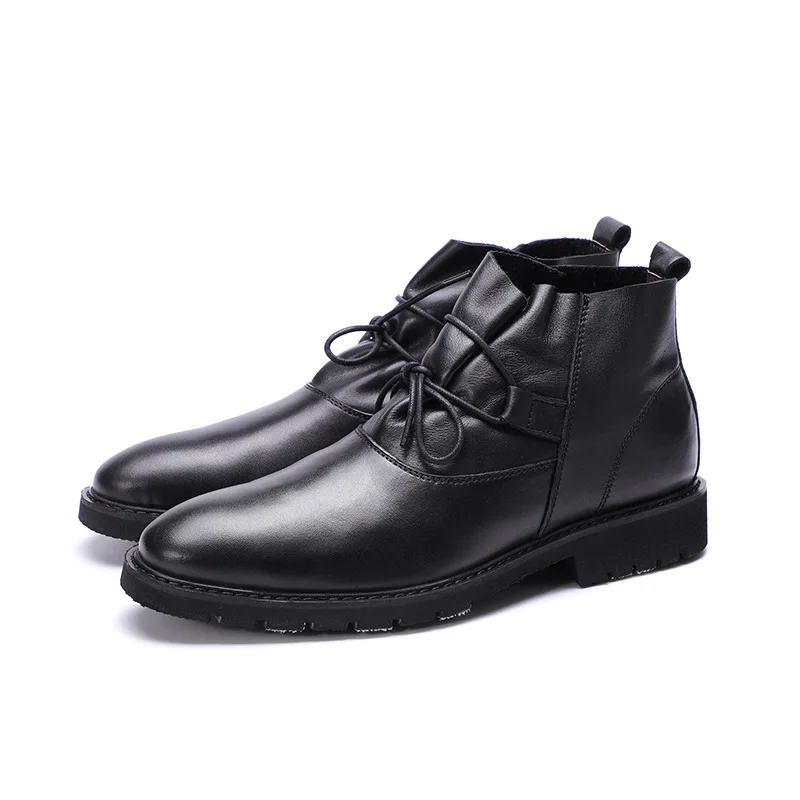 

Ankle Men Leather Boots Large Size Cowhide Round Toe Leather Boots Work Genuine Leather