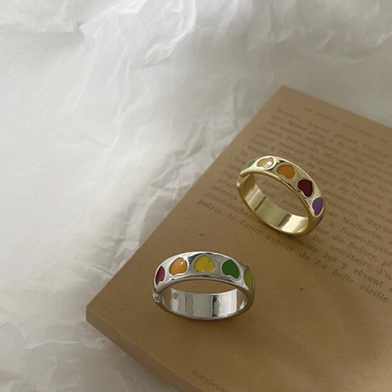Anillo de corazón de amor esmaltado para mujer, sortija Vintage Bohemia colorida, 2021