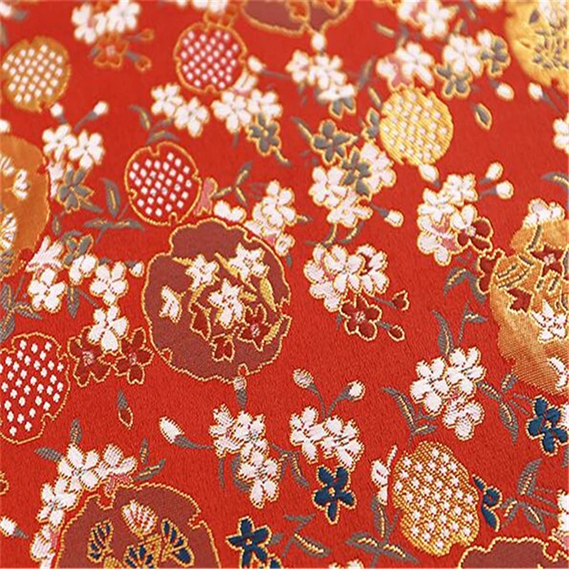 Японский стиль атласная жаккардовая ткань Цветочная вышивка блестящая ткань парча наволочка из полиэстера китайская ткань Тан - Цвет: Orange