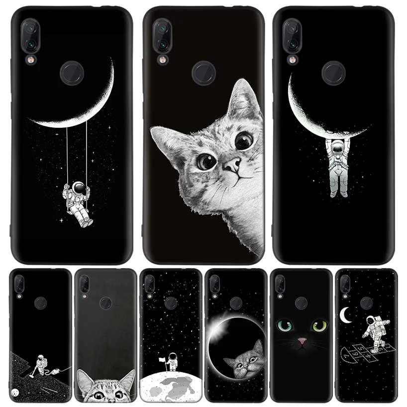 Space Moon Cute Cats Black Cover Phone Case for Xiaomi Redmi Note 8 7 7S 7A 1