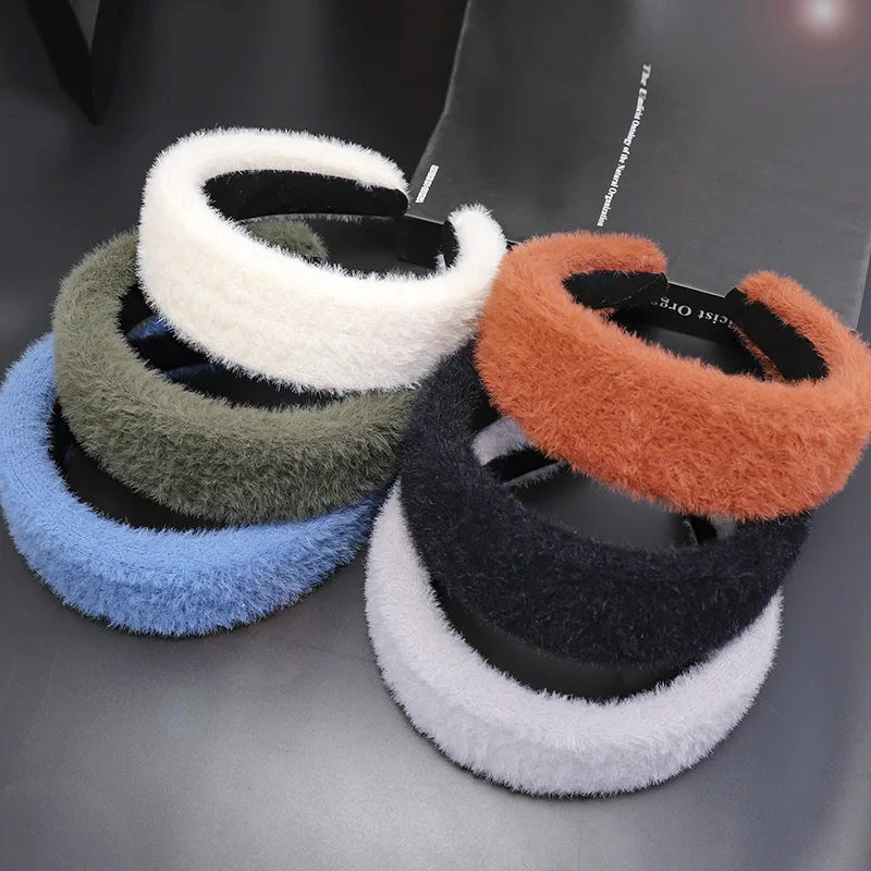 DUOJIAOYAN New design 6colors Trendy sponge knit headband Soft feather Hair band Fashion plush headpiece for women girls