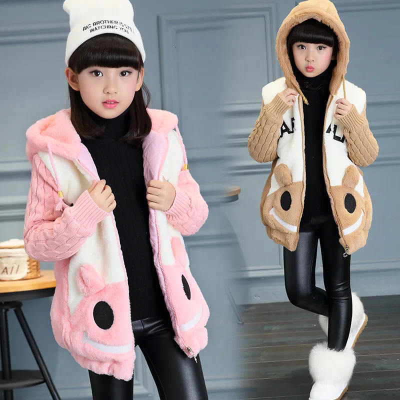 

Autumn Winter New Thickening Girl Hoodies Cartoon Panda Faux Fur Coat Imitation Fur Cotton Warm Fur Children Outerwear