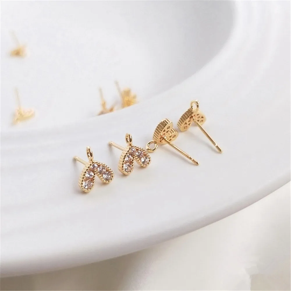14K Gold Plated Zircon inlaid peach beloved heart stud 925 silver pin with pendant ring DIY earrings accessories